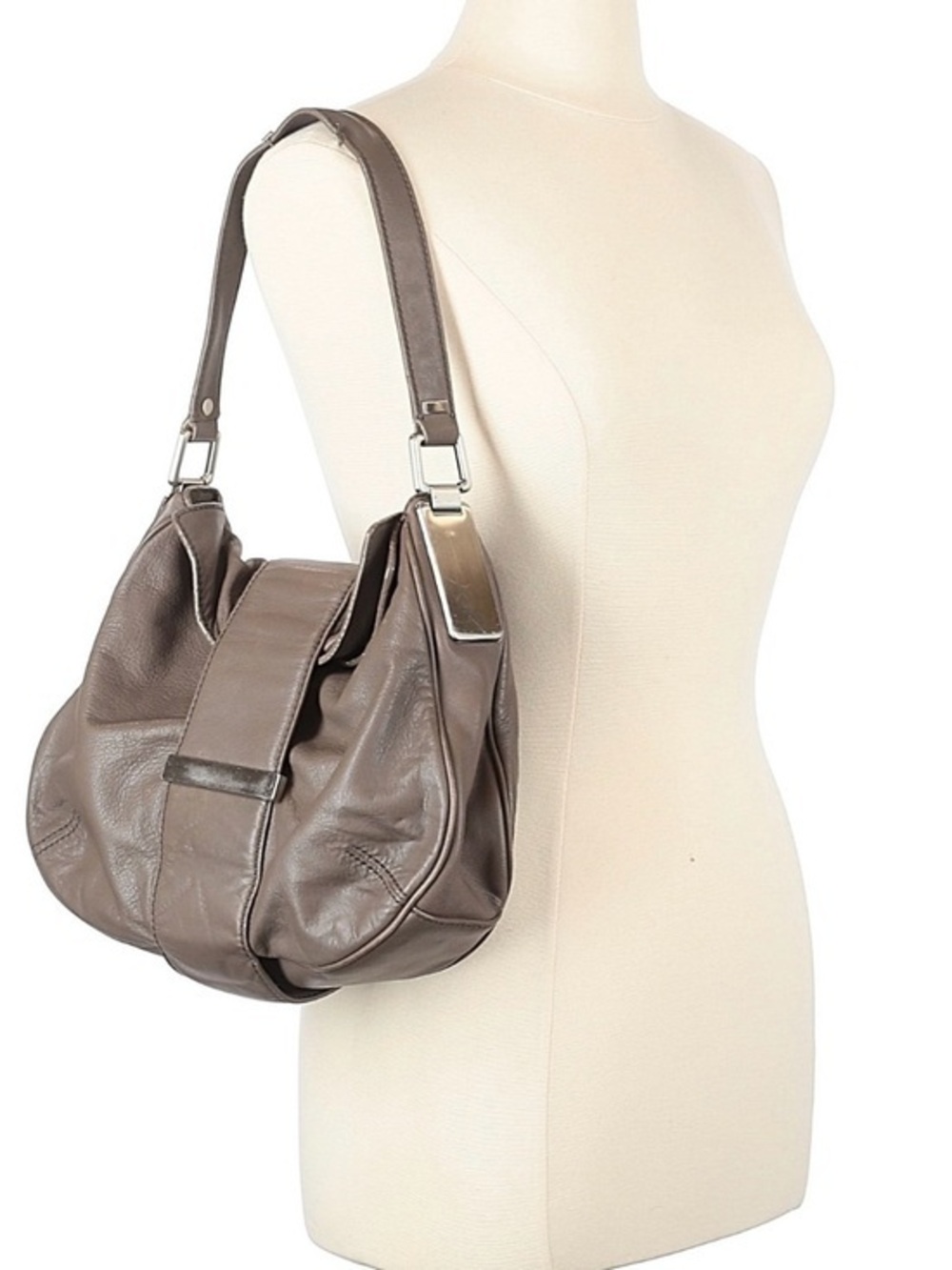 Banana Republic Taupe Gray Leather Hobo Shoulder Bag Purse Classic Medium